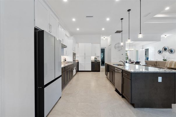 Interior, Kitchen, Pendant Lights, Recessed Lighting, Stainless Steel Appliances