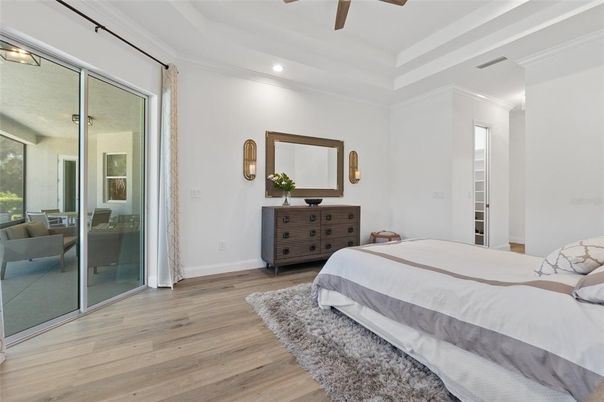 Bedroom, Interior, Recessed Lighting, Wood Texture Flooring