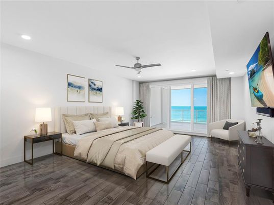 Bedroom, Interior, Recessed Lighting, Water, Wood Texture Flooring