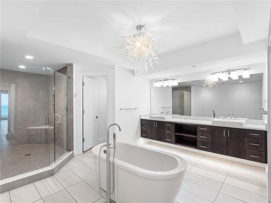 Bathroom, Dual Sink Vanities, Free Standing Baths, Glass Shower, Interior, Recessed Lighting