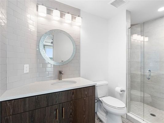 Bathroom, Glass Shower, Interior, Recessed Lighting