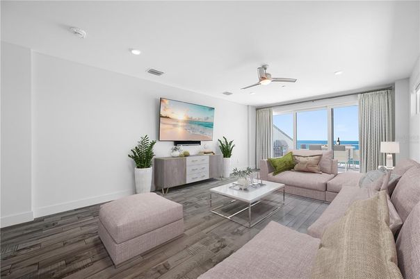 Interior, Living room, Recessed Lighting, Water, Wood Texture Flooring