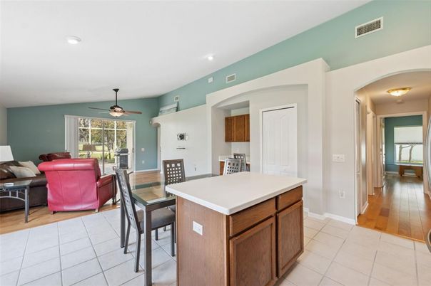 Dining room, Interior, Kitchen, Recessed Lighting, Wood Texture Flooring