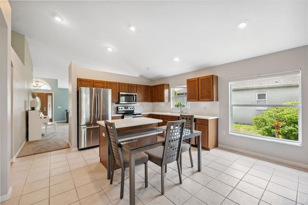 Dining room, Interior, Kitchen, Recessed Lighting, Stainless Steel Appliances