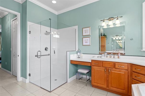 Bathroom, Glass Shower, Interior, Recessed Lighting