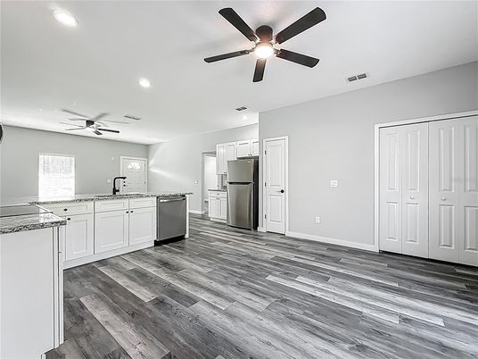 Interior, Kitchen, Recessed Lighting, Wood Texture Flooring