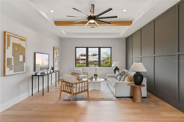 Interior, Living room, Recessed Lighting, Wooden Beams, Wood Texture Flooring