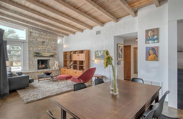 Dining room, Fireplace, Interior, Living room, Stone Walls, Wooden Beams, Wooden Ceilings