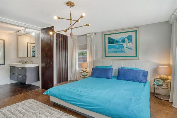 Bathroom, Bedroom, Interior, Pendant Lights, Wood Texture Flooring