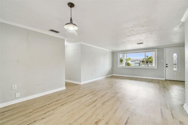 Empty room, Interior, Pendant Lights, Wood Texture Flooring