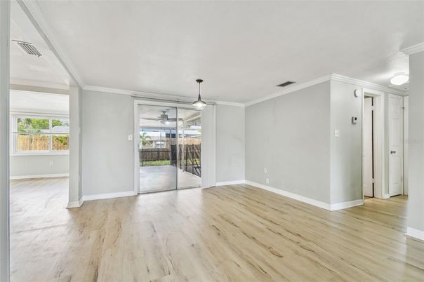 Empty room, Interior, Pendant Lights, Wood Texture Flooring