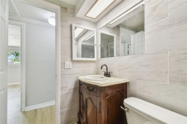 Bathroom, Interior, Marble Walls, Wood Texture Flooring