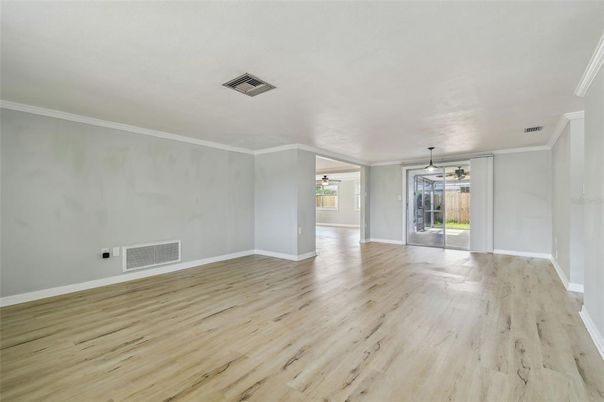 Empty room, Interior, Pendant Lights, Wood Texture Flooring