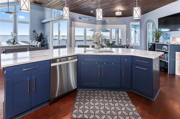 Interior, Kitchen, Pendant Lights, Stainless Steel Appliances, Wooden Ceilings, Wood Texture Flooring