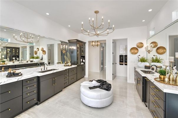 Bathroom, Chandelier, Dual Sink Vanities, Interior, Recessed Lighting