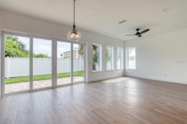 Empty room, Interior, Pendant Lights, Wood Texture Flooring