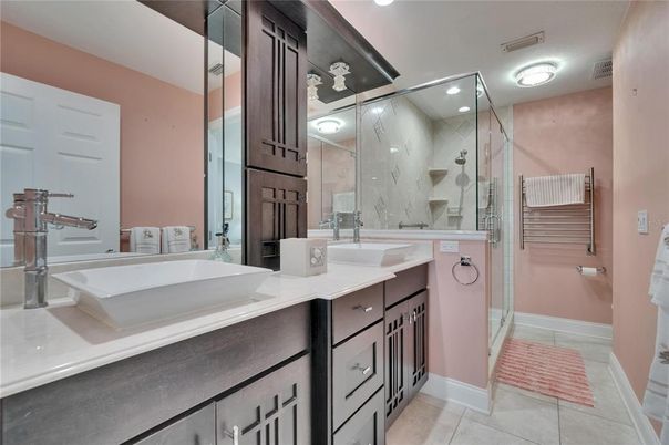 Bathroom, Dual Sink Vanities, Glass Shower, Interior