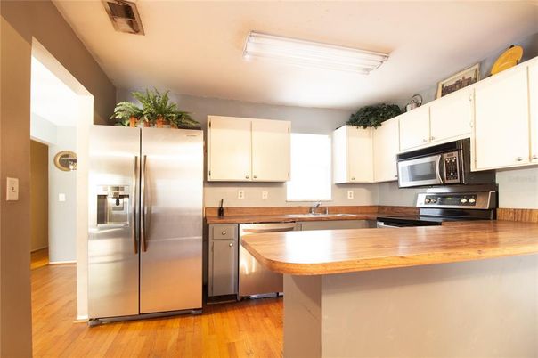 Interior, Kitchen, Stainless Steel Appliances, Wood Texture Flooring