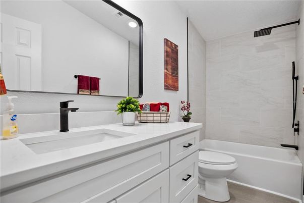 Bathroom, Interior, Marble Walls, Recessed Lighting, Wood Texture Flooring