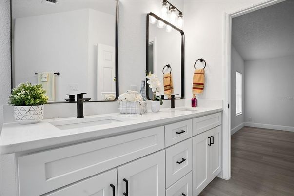 Bathroom, Dual Sink Vanities, Interior, Wood Texture Flooring