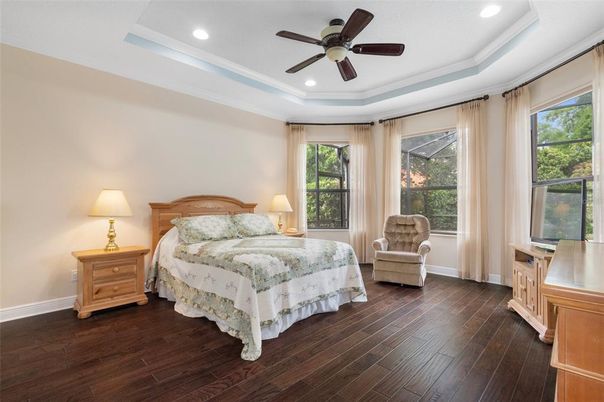 Bedroom, Interior, Recessed Lighting, Wood Texture Flooring