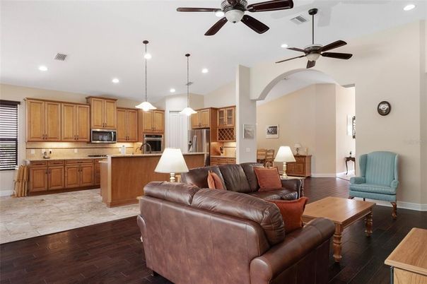 Interior, Kitchen, Living room, Pendant Lights, Recessed Lighting, Stainless Steel Appliances, Wood Texture Flooring