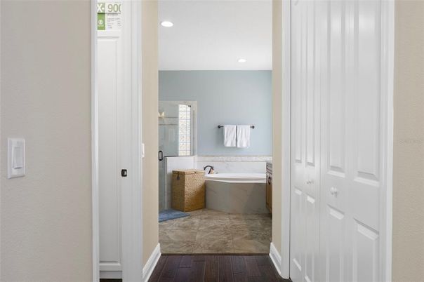 Bathroom, Interior, Recessed Lighting, Wood Texture Flooring