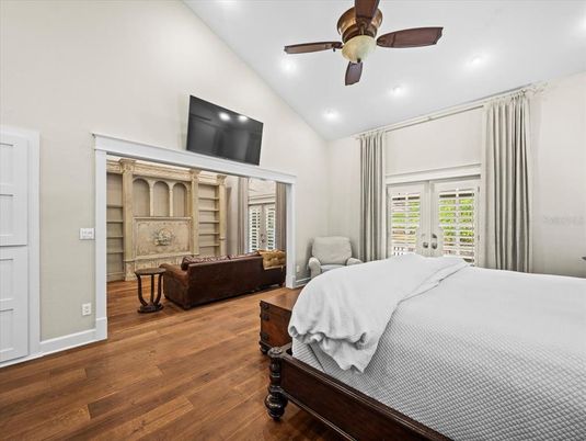 Bedroom, Interior, Recessed Lighting, Wood Texture Flooring