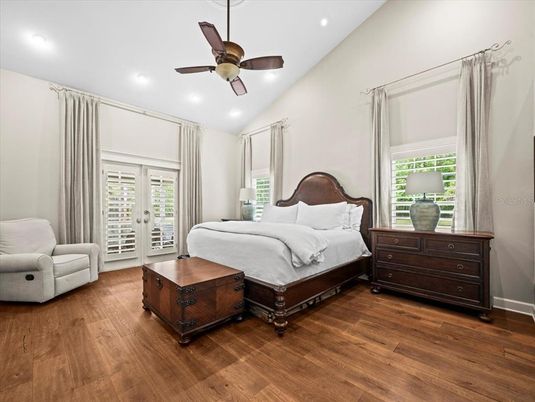 Bedroom, Interior, Recessed Lighting, Wood Texture Flooring