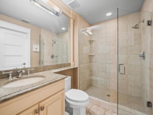 Bathroom, Glass Shower, Interior, Recessed Lighting