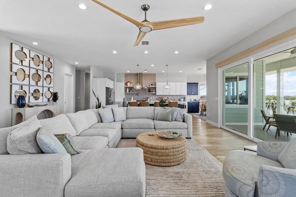 Interior, Kitchen, Living room, Pendant Lights, Recessed Lighting, Stainless Steel Appliances, Wood Texture Flooring