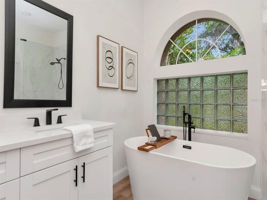 Bathroom, Free Standing Baths, Interior, Wood Texture Flooring