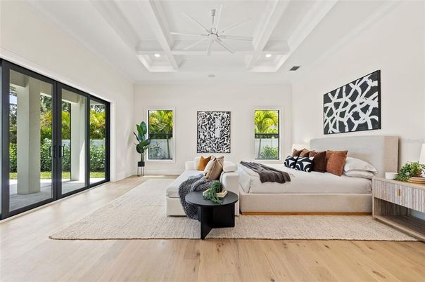 Bedroom, Interior, Living room, Recessed Lighting, Wood Texture Flooring
