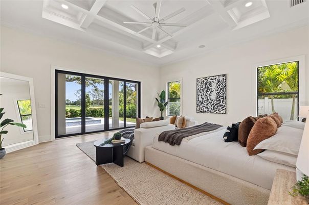 Bedroom, Interior, Living room, Recessed Lighting, Wood Texture Flooring