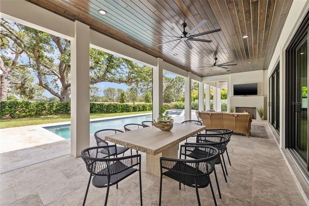 Exterior, Fireplace, Pool
