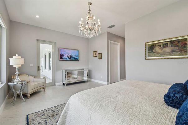Bedroom, Chandelier, Interior, Recessed Lighting