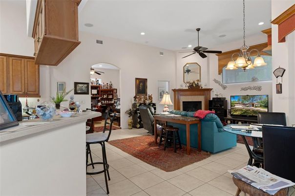 Chandelier, Dining room, Fireplace, Interior, Living room, Recessed Lighting
