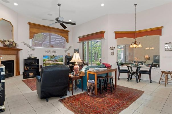 Dining room, Fireplace, Interior, Living room, Pendant Lights, Recessed Lighting