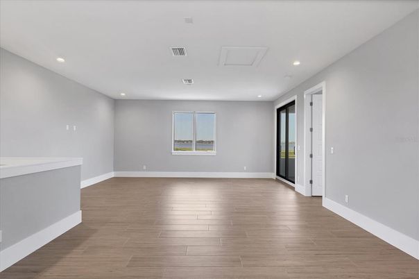 Empty room, Interior, Recessed Lighting, Wood Texture Flooring