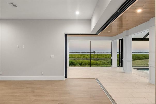 Empty room, Interior, Recessed Lighting, Wood Texture Flooring