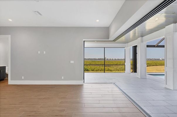 Empty room, Interior, Recessed Lighting, Wood Texture Flooring