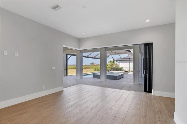 Empty room, Interior, Recessed Lighting, Wood Texture Flooring