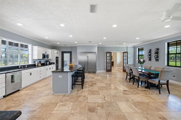 Dining room, Interior, Kitchen, Recessed Lighting, Stainless Steel Appliances