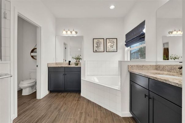 Bathroom, Interior, Recessed Lighting, Wood Texture Flooring