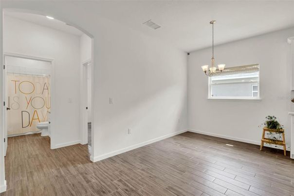 Chandelier, Empty room, Interior, Pendant Lights, Recessed Lighting, Wood Texture Flooring