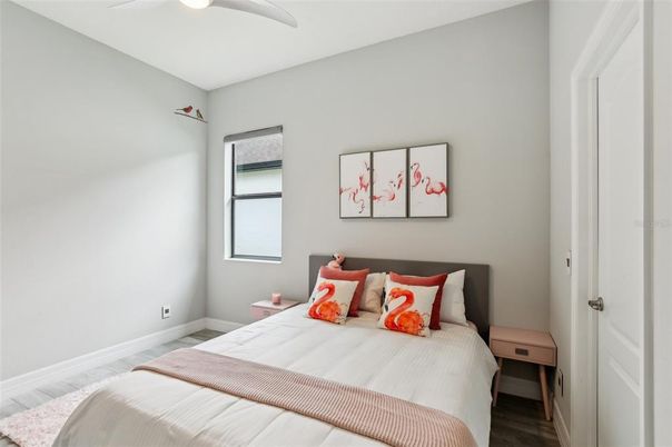 Bedroom, Interior, Recessed Lighting, Wood Texture Flooring