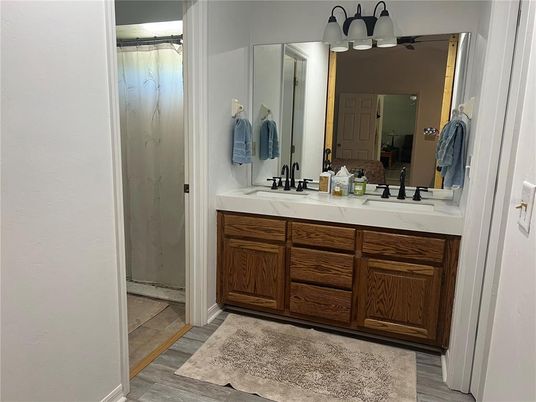 Bathroom, Dual Sink Vanities, Interior, Wood Texture Flooring