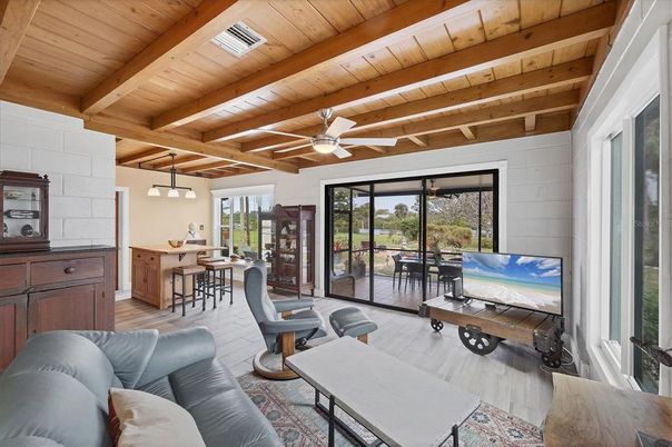 Interior, Living room, Pendant Lights, Wooden Beams, Wooden Ceilings, Wood Texture Flooring