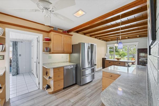 Interior, Kitchen, Pendant Lights, Wooden Beams, Wooden Ceilings, Wood Texture Flooring