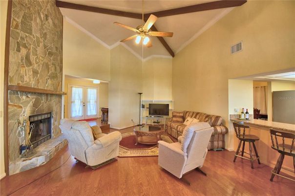 Fireplace, Interior, Living room, Stone Walls, Wood Texture Flooring